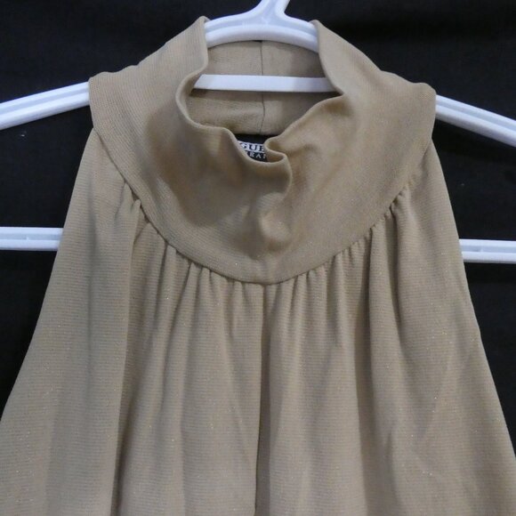 GUESS JEANS | large | Chic High Neck Caramel Sleeveless Top | Tie Up Waist - Picture 3 of 14